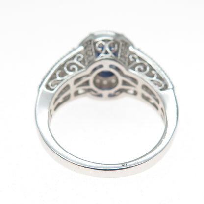 925 Sterling Silver Oval-Cut Blue & Round-Cut White C Z Ring Size 10.25