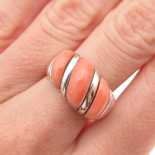 Kabana 925 Sterling Silver Vintage Real Peach Coral Cocoon Ring Size 6.5