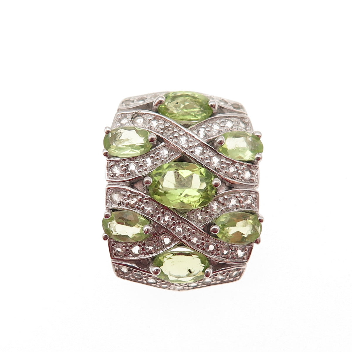 925 Sterling Silver Real Peridot & White Topaz Slide Charm Pendant