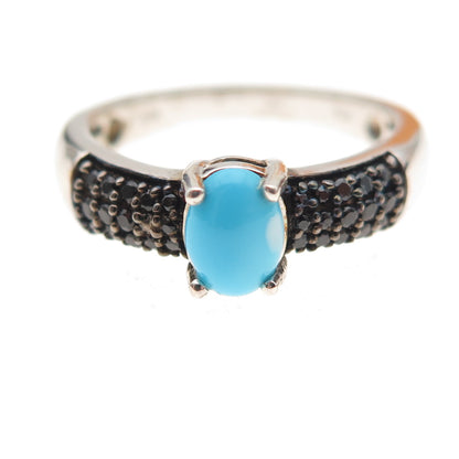Chuck Clemency 925 Sterling Silver Real Turquoise & Black Spinel Ring Size 8.25