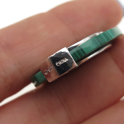 925 Sterling Silver Real Diamond & Malachite Longevity Chinese Character Pendant