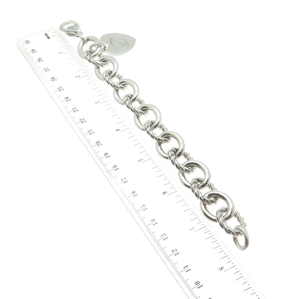 JUDITH RIPKA 925 Sterling Silver Italy C Z Letter "D" Heart Tag Bracelet 7"