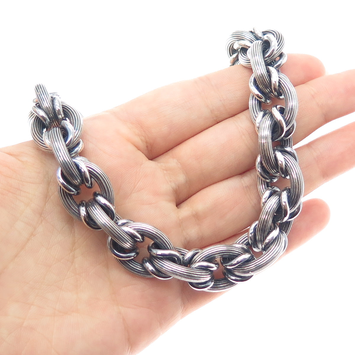 925 Sterling Vintage Italy Heavy 164.5g Modernist Oxidized Chain Necklace 16"