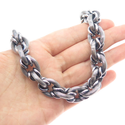 925 Sterling Vintage Italy Heavy 164.5g Modernist Oxidized Chain Necklace 16"