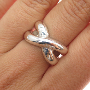 925 Sterling Silver Vintage Modernist Crisscross Oxidized Ring Size 7.25