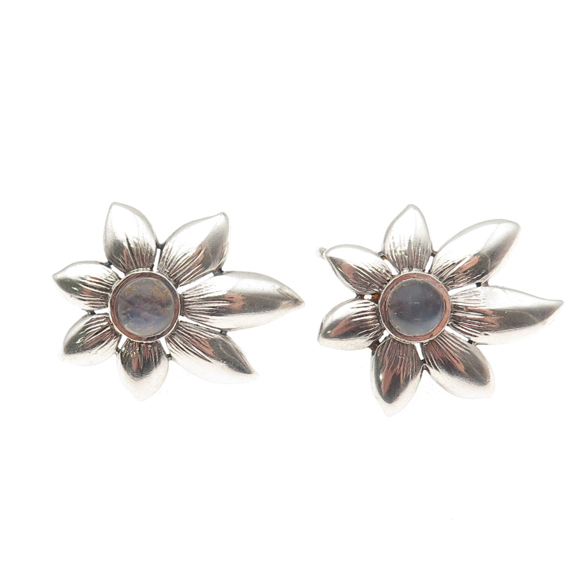 Madeleine Turner Sterling Vintage Real Moonstone Floral Screw Back Earrings #175