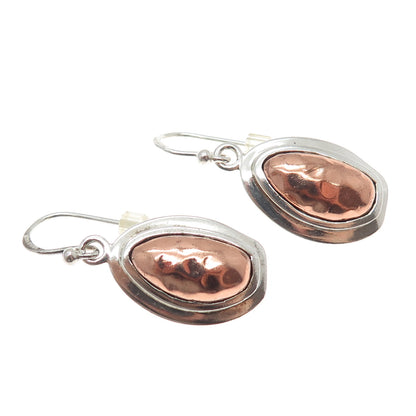 BARSE 925 Sterling Silver 2-Tone Vintage Modernist Hammered Dangle Earrings