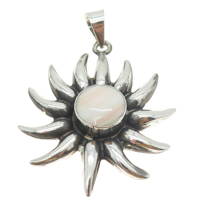 925 Sterling Silver Vintage Mexico Real Rose Agate Sun Pendant