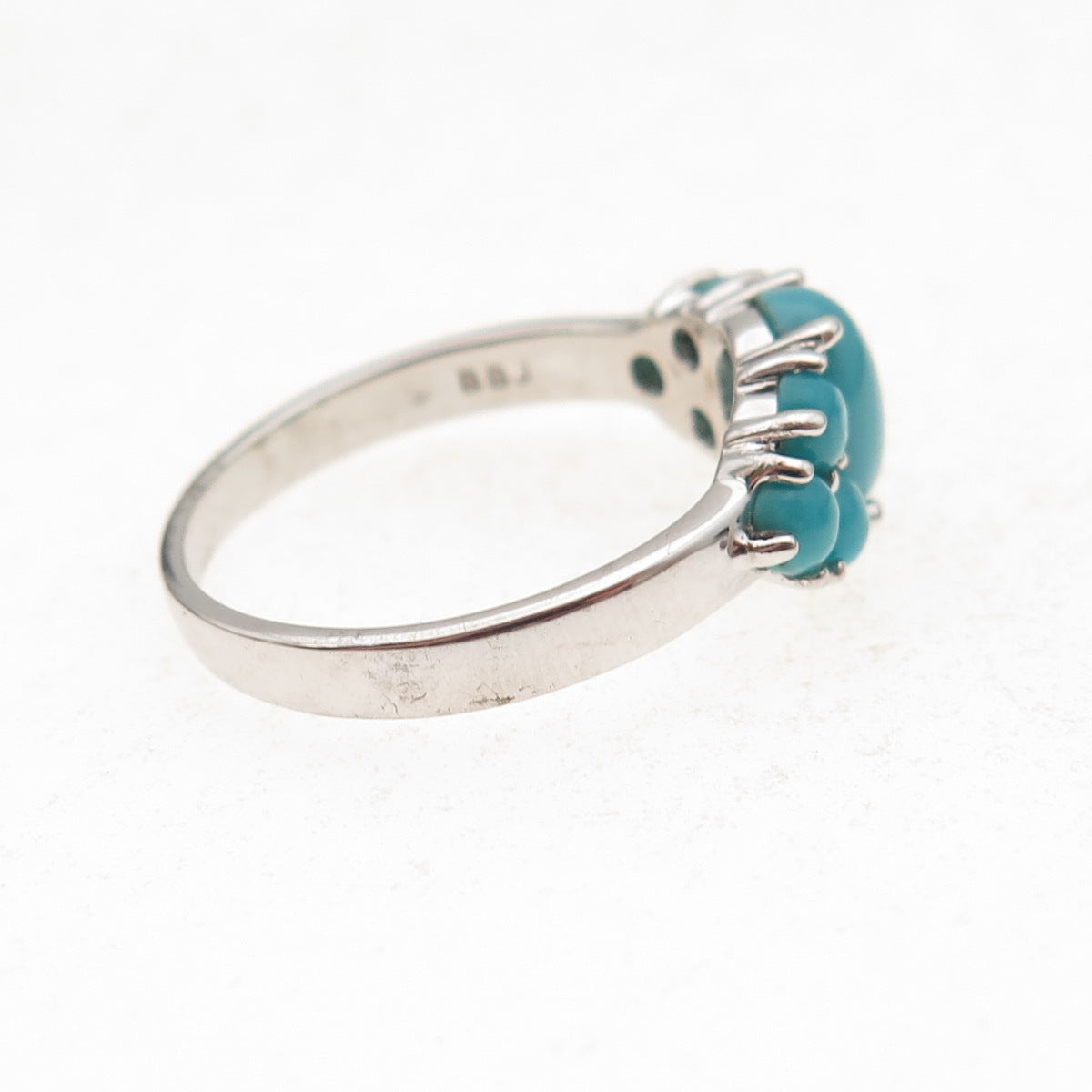 925 Sterling Silver Real Sleeping Beauty Turquoise Cluster Ring Size 8