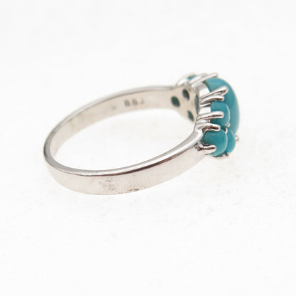 925 Sterling Silver Real Sleeping Beauty Turquoise Cluster Ring Size 8