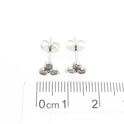 925 Sterling Silver Round-Cut C Z Flower Stud Earrings