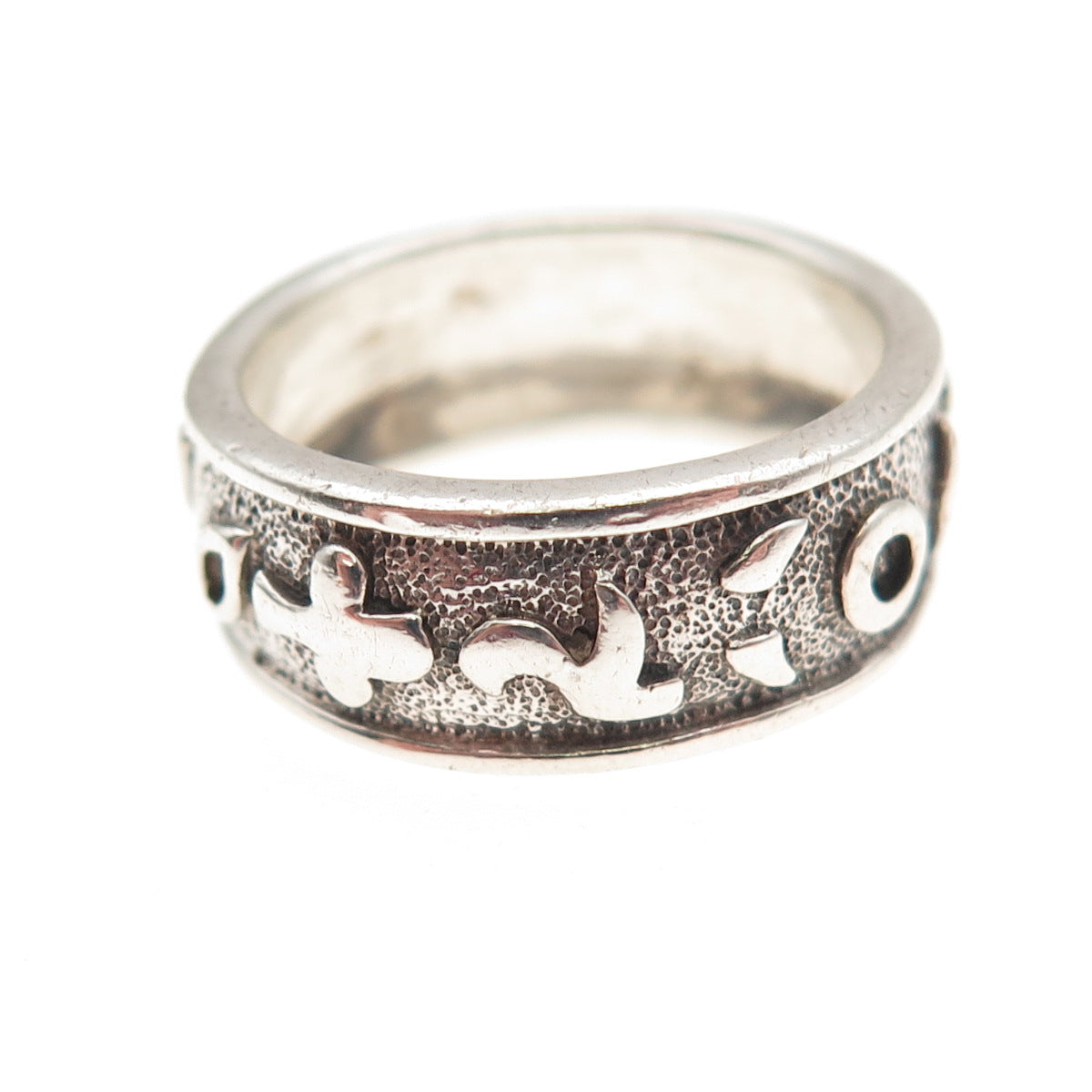 925 Sterling Silver Vintage Symbol All Around Oxidized Band Ring Size 7
