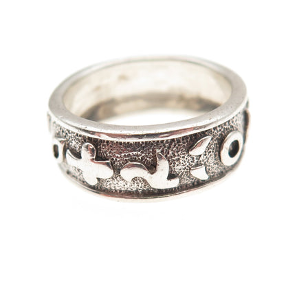 925 Sterling Silver Vintage Symbol All Around Oxidized Band Ring Size 7