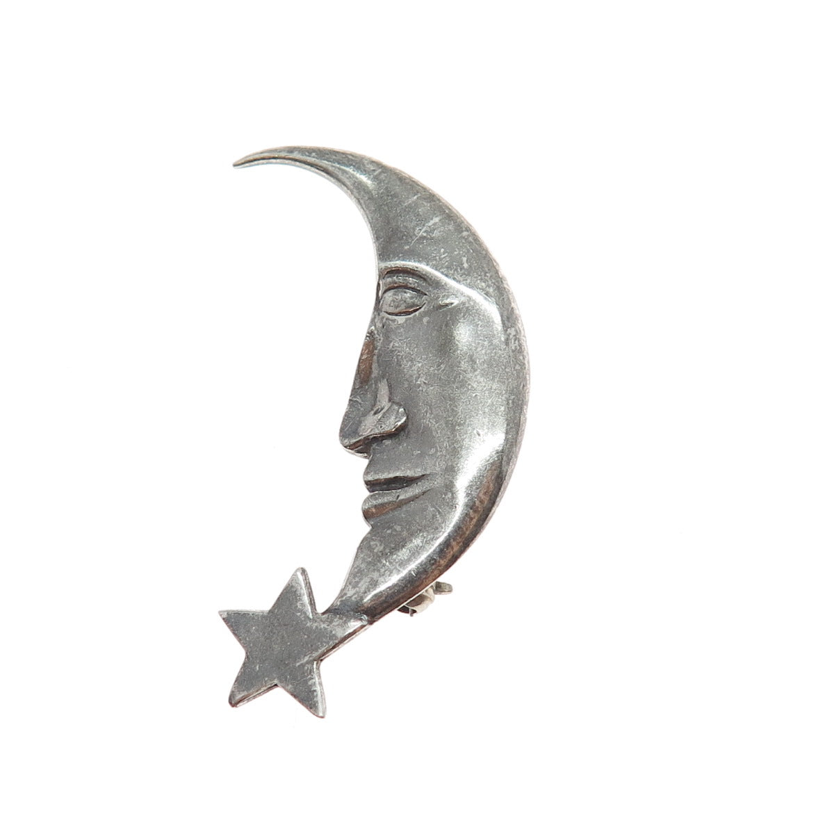 BOMA 925 Sterling Silver Vintage Crescent & Star Man in the Moon Pin Brooch