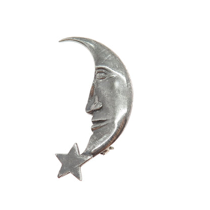BOMA 925 Sterling Silver Vintage Crescent & Star Man in the Moon Pin Brooch