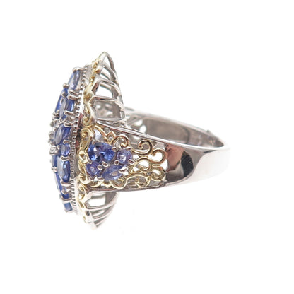 Chuck Clemency 925 Sterling Silver 2-Tone Real Tanzanite White Topaz Ring Size 8