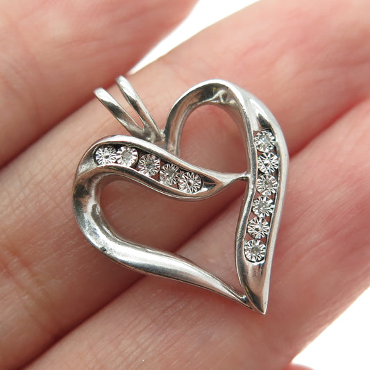 925 Sterling Silver Real White Diamond Open Heart Pendant