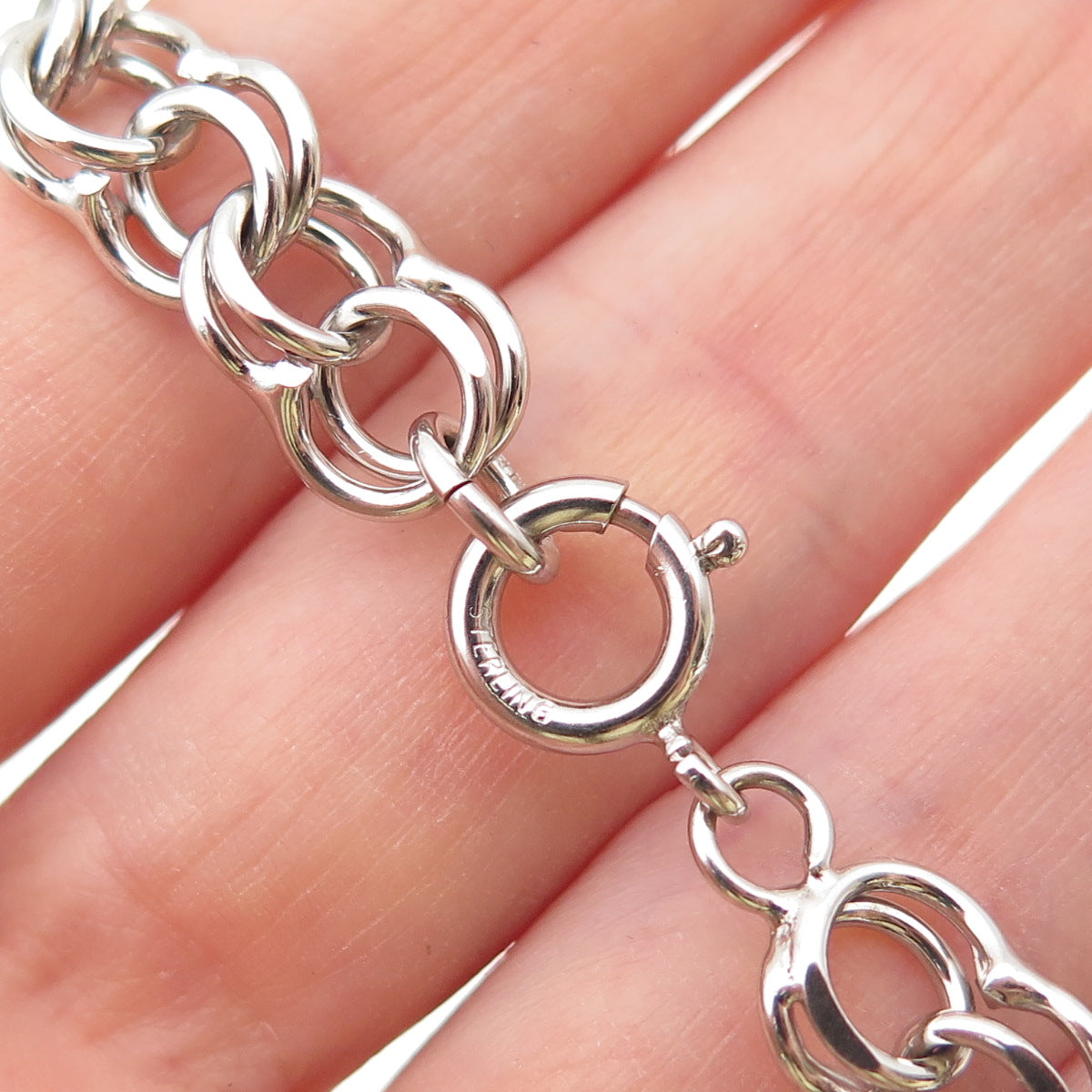 A&Z HAYWARD 925 Sterling Silver Vintage Double Rolo Link Bracelet 7"