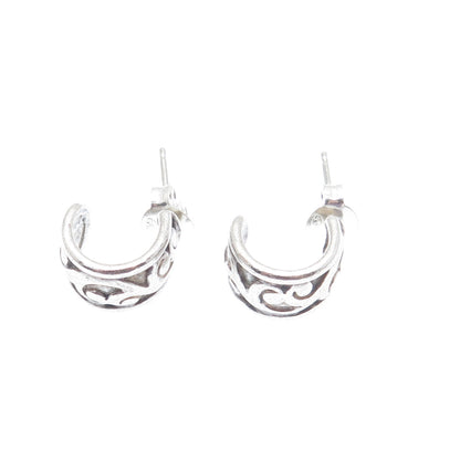 LOIS HILL 925 Sterling Silver Vintage Signature Scroll Hoop Earrings