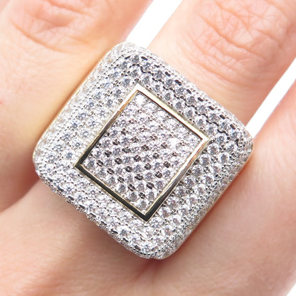 925 Sterling Silver Gold Plated Round-Cut Shaped C Z Sparkle Dome Ring Size 10.5