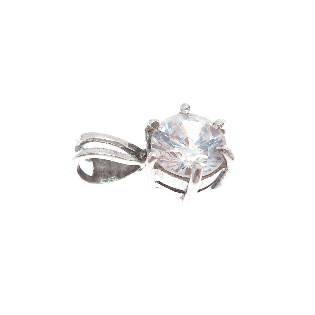 925 Sterling Silver Vintage Round-Cut C Z Minimalist Charm Pendant