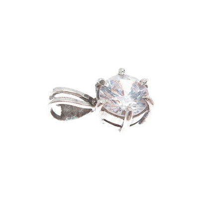 925 Sterling Silver Vintage Round-Cut C Z Minimalist Charm Pendant