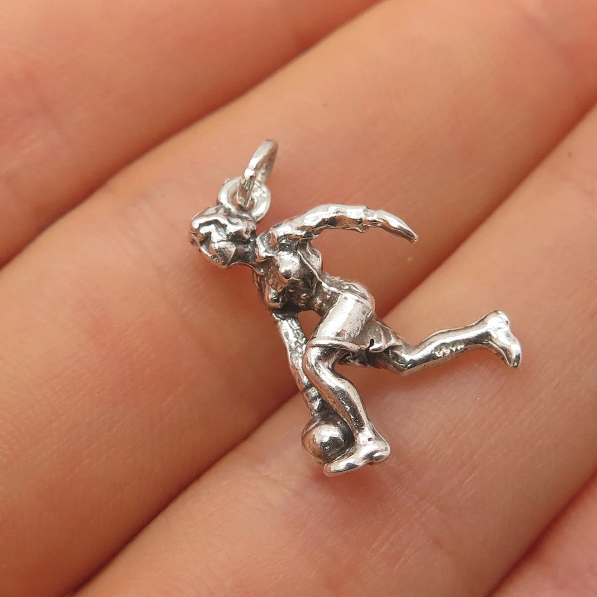 925 Sterling Silver Vintage Bowling Woman 3D Pendant