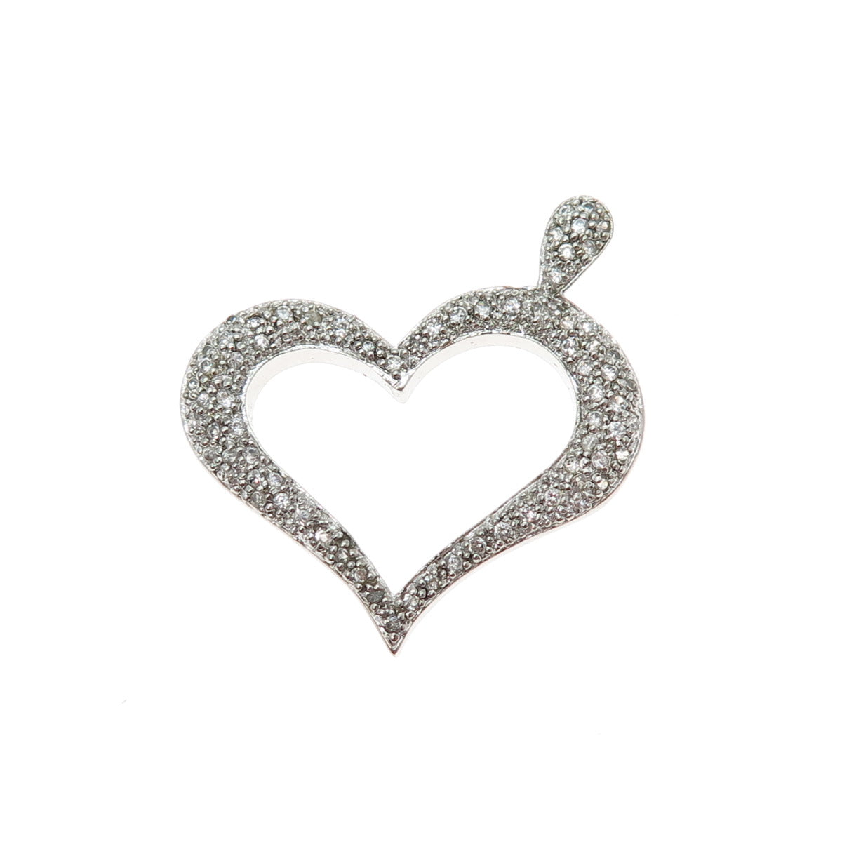 925 Sterling Silver Round-Cut C Z Heart Charm Pendant