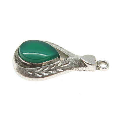 VICTOR MAYER 925 Sterling Silver Antique Art Deco Green Onyx Minimalist Pendant