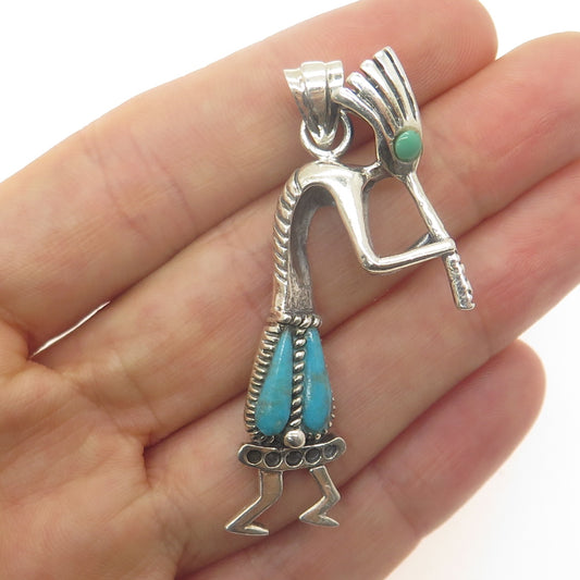 RENEGADE JEWELRY 925 Sterling Silver Vintage Turquoise Kokopelli Tribal Pendant