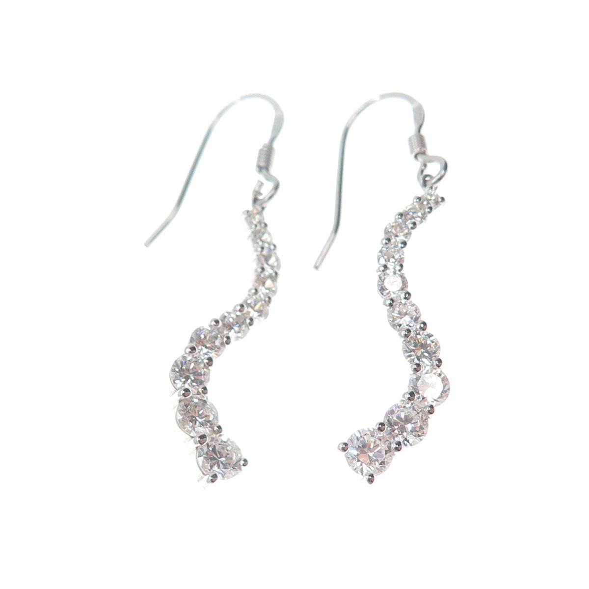 925 Sterling Silver Round-Cut Shaped C Z Journey Dangling Earrings