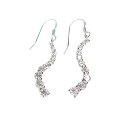 925 Sterling Silver Round-Cut Shaped C Z Journey Dangling Earrings