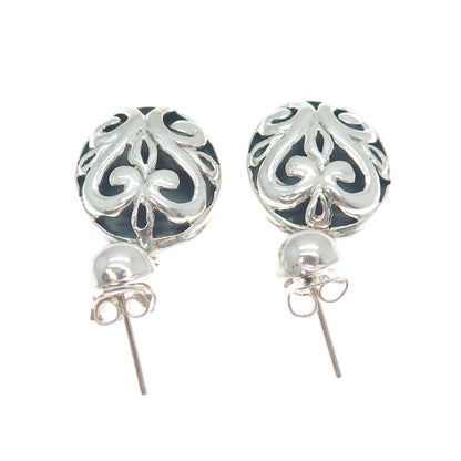 PLATELLA 950 Silver Vintage Floral Oval Dangle Earrings