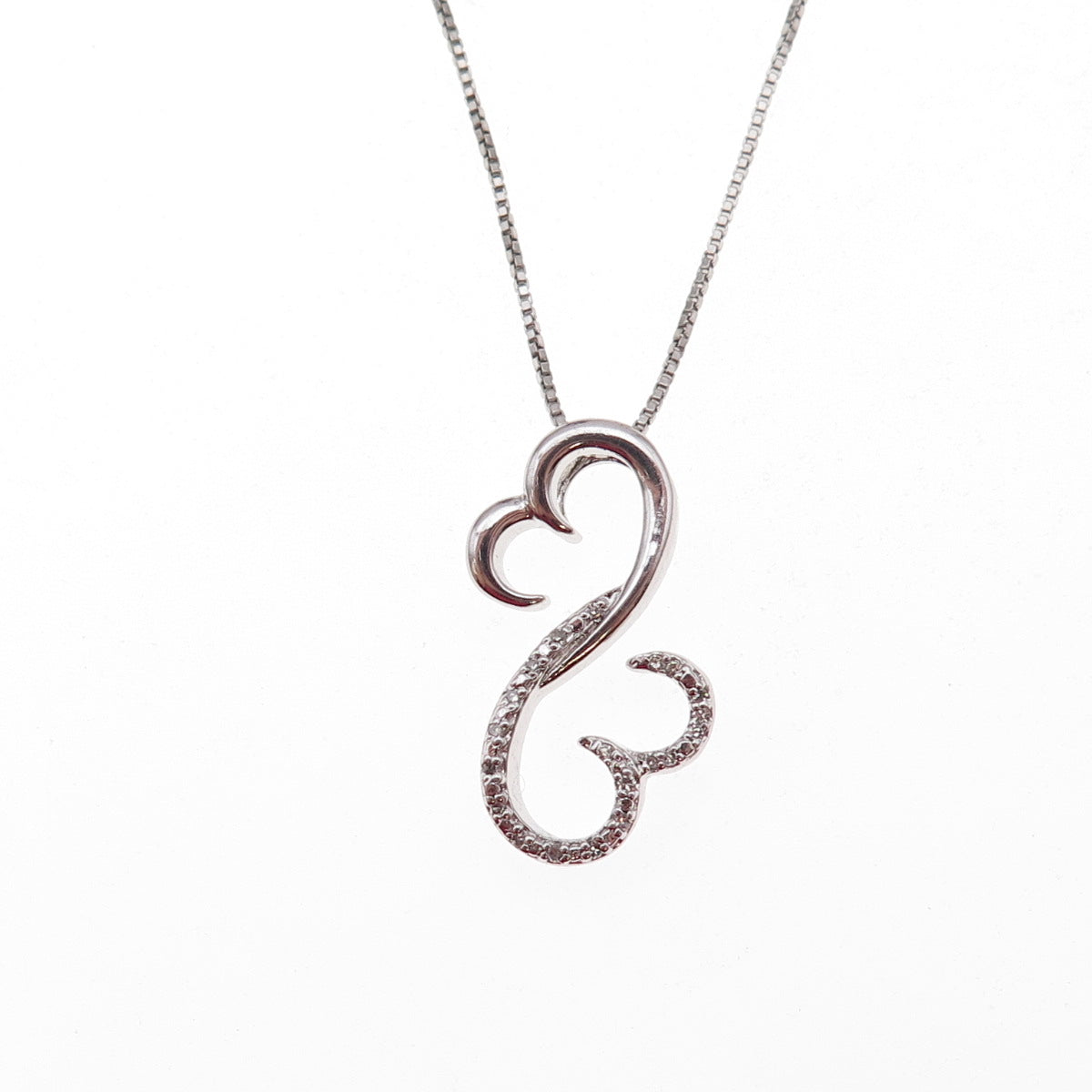 Jane Seymour 925 Sterling Silver Real Diamond Open Heart Box Chain Necklace 18"