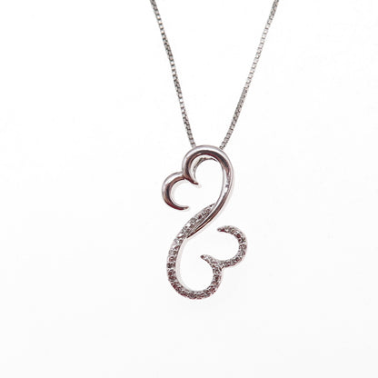 Jane Seymour 925 Sterling Silver Real Diamond Open Heart Box Chain Necklace 18"