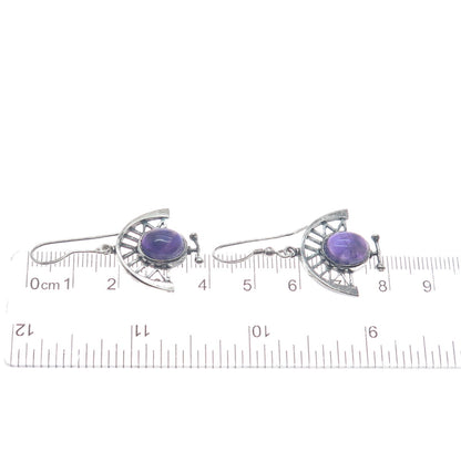 NIALL BRUTON Sterling Vintage Dublin 1999 Amethyst Modernist Oxidized Earrings