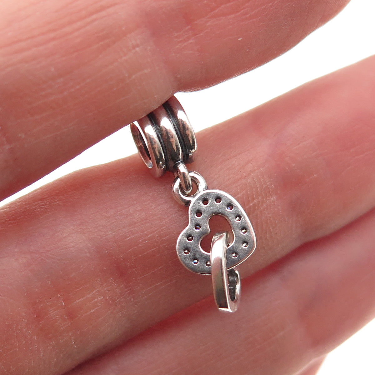 Pandora 925 Sterling Silver C Z Interlocking Hearts Dangle Charm