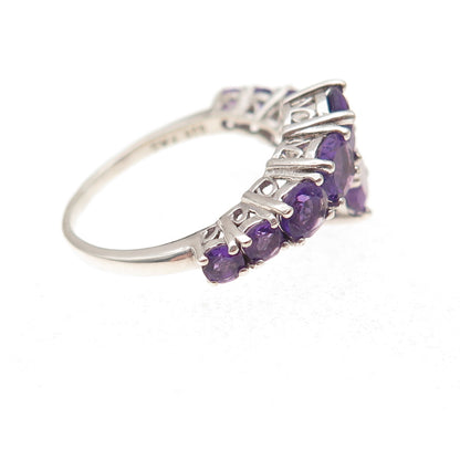925 Sterling Silver Vintage Real Amethyst Adjustable Bypass Ring Size 9