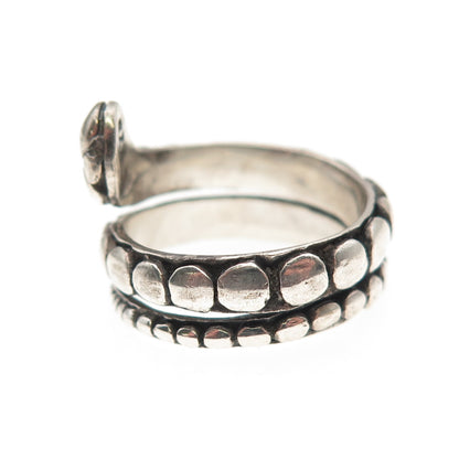 925 Sterling Silver Vintage Snake Dotted Oxidized Adjustable Wrap Ring Size 7