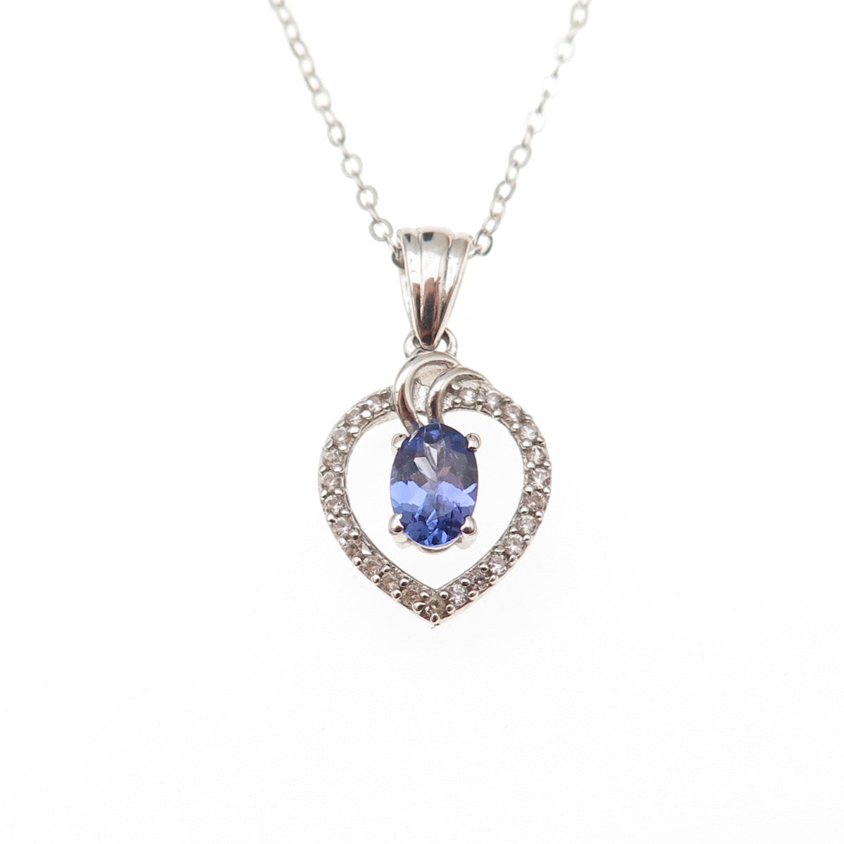 Chuck Clemency 925 Sterling Silver Real Tanzanite Topaz Heart Chain Necklace 20"