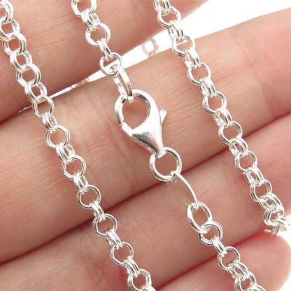 925 Sterling Silver Italy Double Rolo Chain Necklace 16"