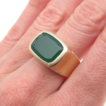 Fairley 925 Sterling Silver Gold Plated Real Green Onyx Ring Size 7