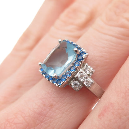 Chuck Clemency 925 Sterling Silver Blue & White C Z Ring Size 7