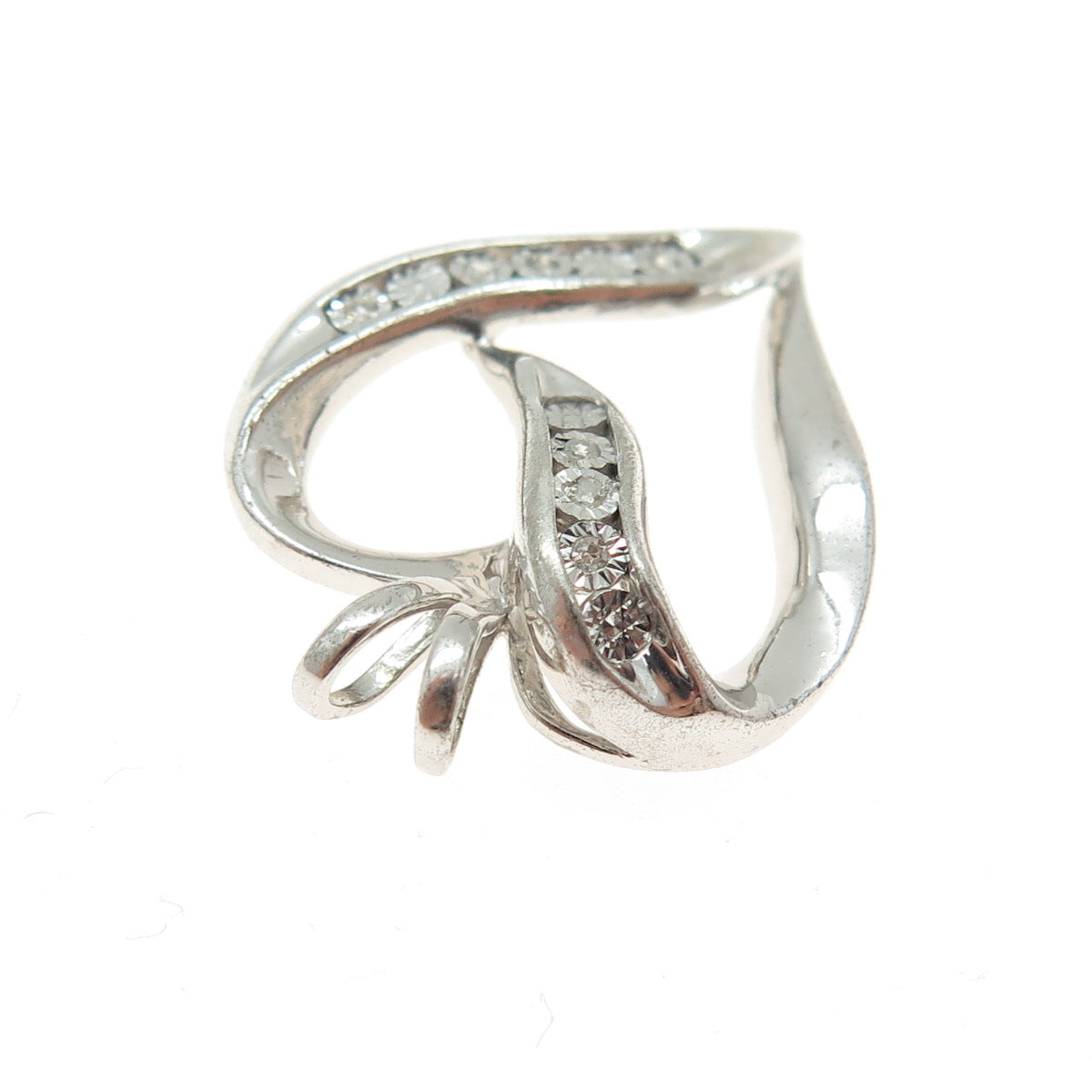 925 Sterling Silver Real Round-Cut Diamond Heart Charm Pendant