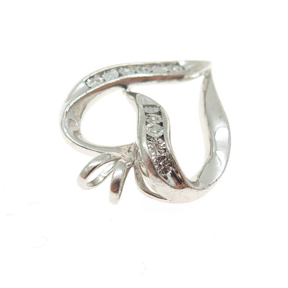 925 Sterling Silver Real Round-Cut Diamond Heart Charm Pendant