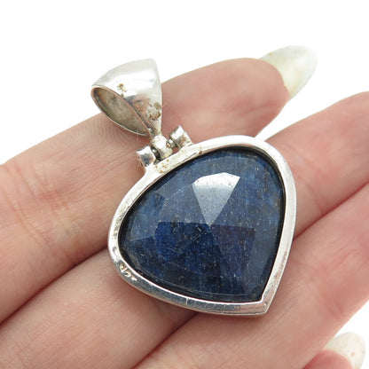 925 Sterling Silver Vintage Real Pear-Cut Sapphire Pendant