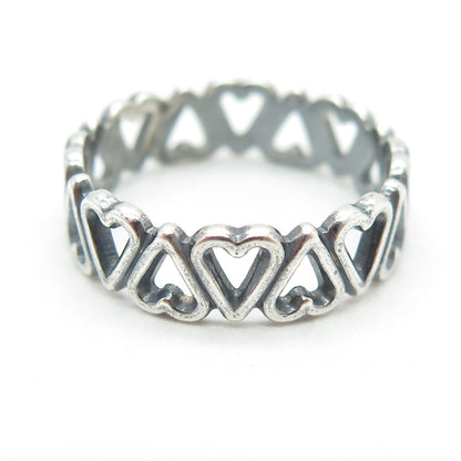 925 Sterling Silver Vintage Heart All Around Band Oxidized Ring Size 8