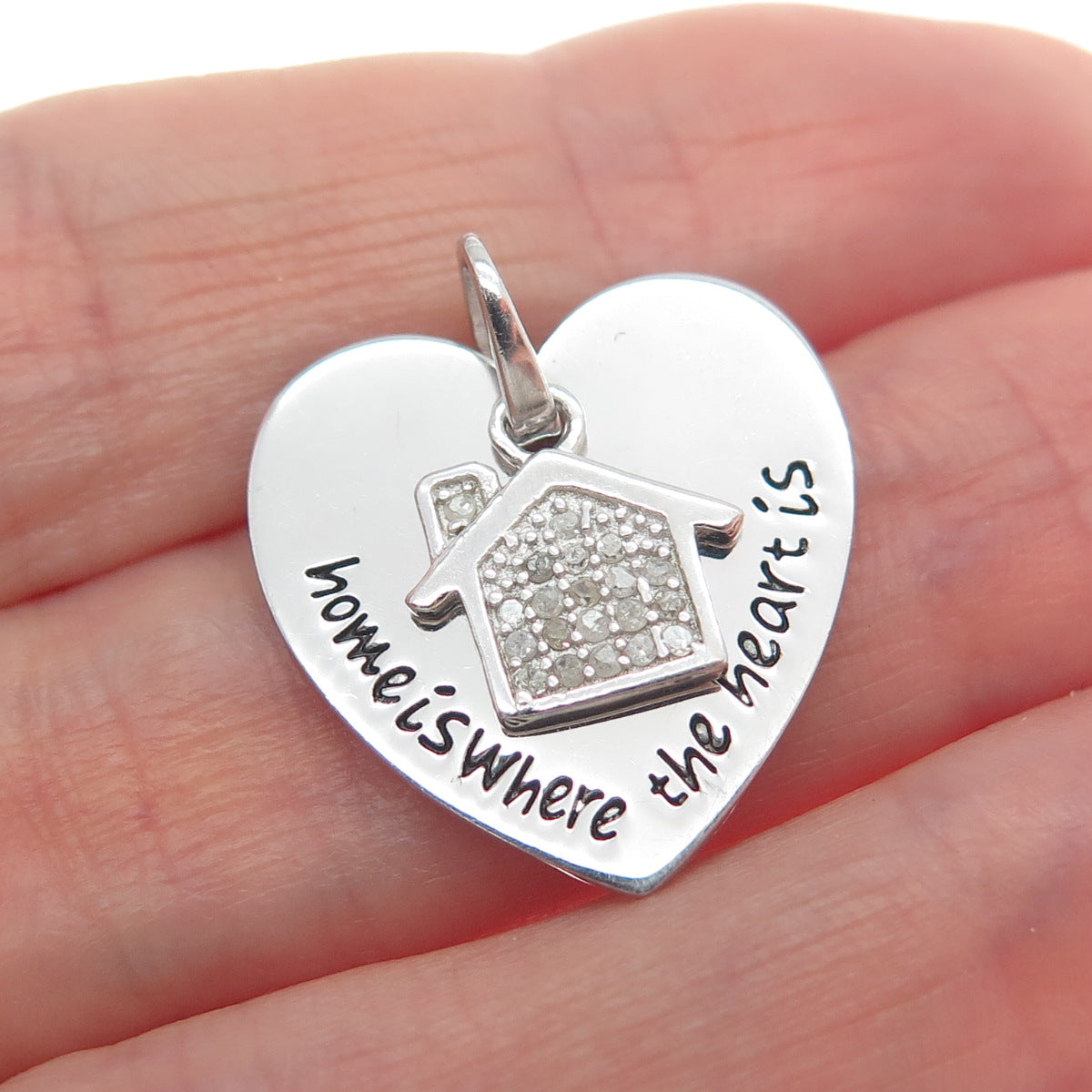 HAN Sterling Silver Real Round-Cut Diamond Home Is Where The Heart Is Pendant