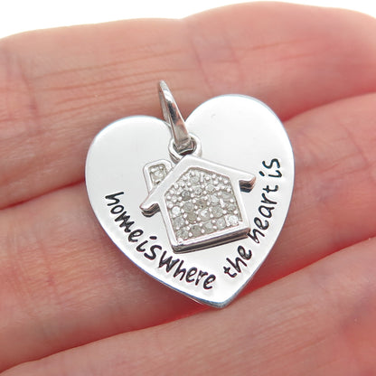 HAN Sterling Silver Real Round-Cut Diamond Home Is Where The Heart Is Pendant