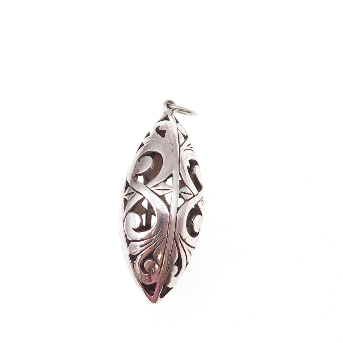 925 Sterling Silver Vintage Floral Scroll Oxidized Charm Pendant